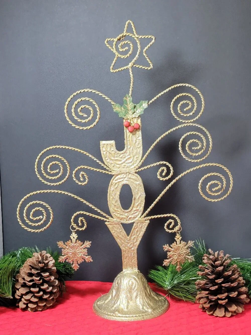 Gold Tone Metal JOY Ornament or Card Holder